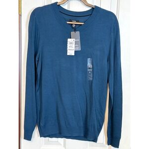 Alfani Merino Wool Blend V-Neck‎ Sweater Soft Knit Pullover Dark Kale Small